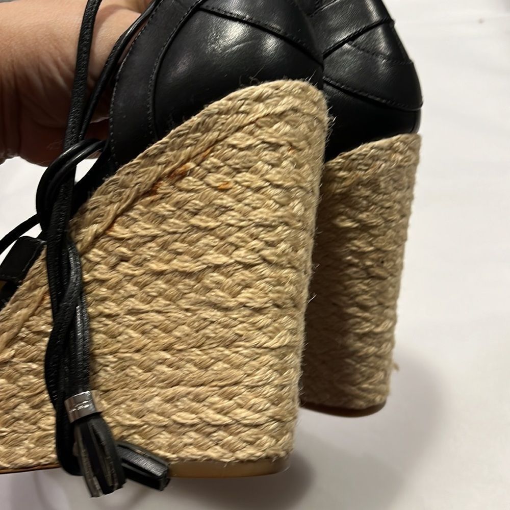 Michael Kors Leather Espadrille Lace Up Black Wedge Sandals size 9 - Picture 7 of 13